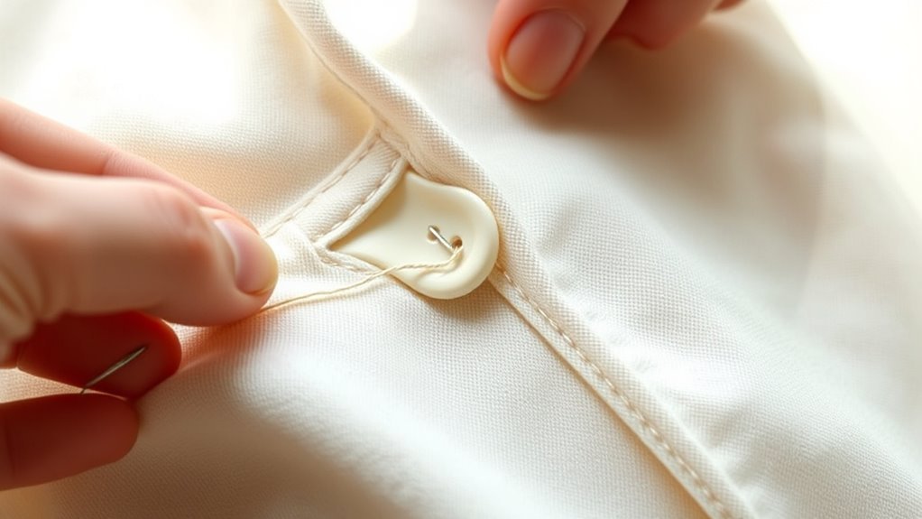carefully open and reinforce buttonhole