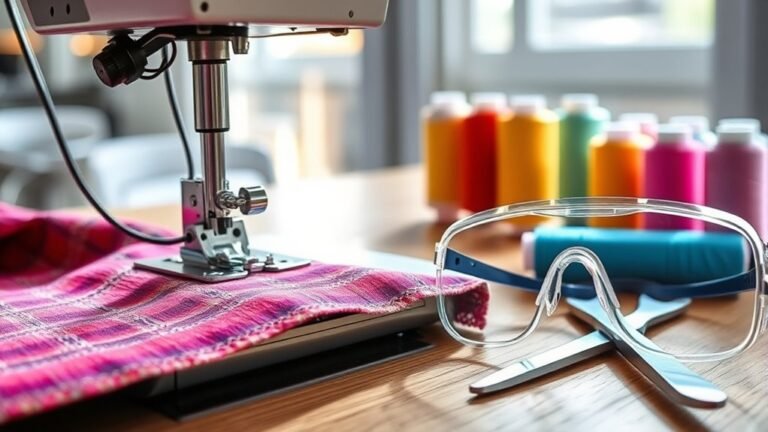 wearing safety goggles sewing